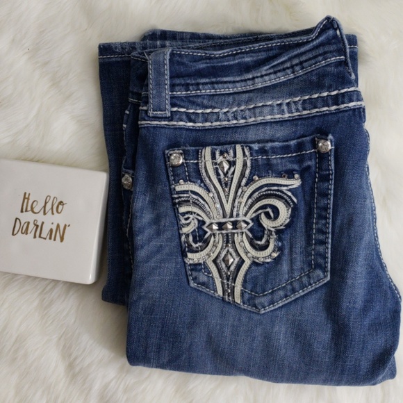 Miss Me Denim - MISS ME FLEUR DE LIS JEWELED BOOT CUT JEANS